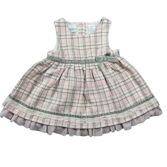 Koala Kids 18M Plaid Dress Baby Pink Gray Checkered Sleeveless Tulle Layer - Picture 2 of 12